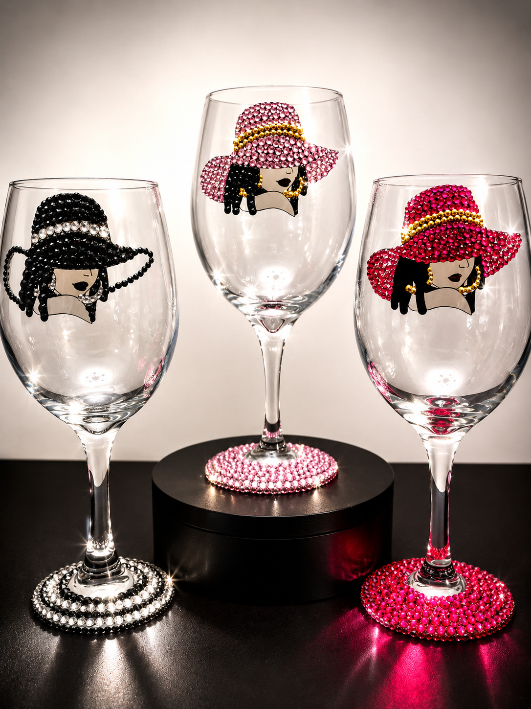 Lady in Church Hat Bling Wine Glass