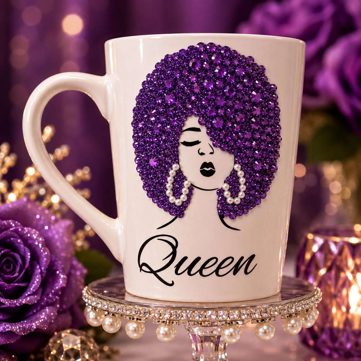 Bling Afro Queen Coffee Mug Rhinestone Diva Mug Glam Black Girl Coffee Cup Gift for Her