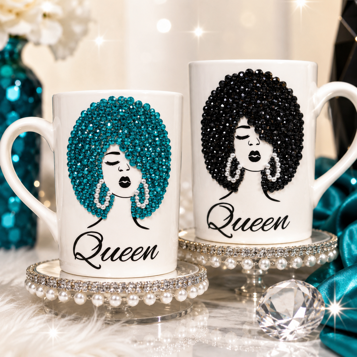 Bling Afro Queen Coffee Mug Rhinestone Diva Mug Glam Black Girl Coffee Cup Gift for Her
