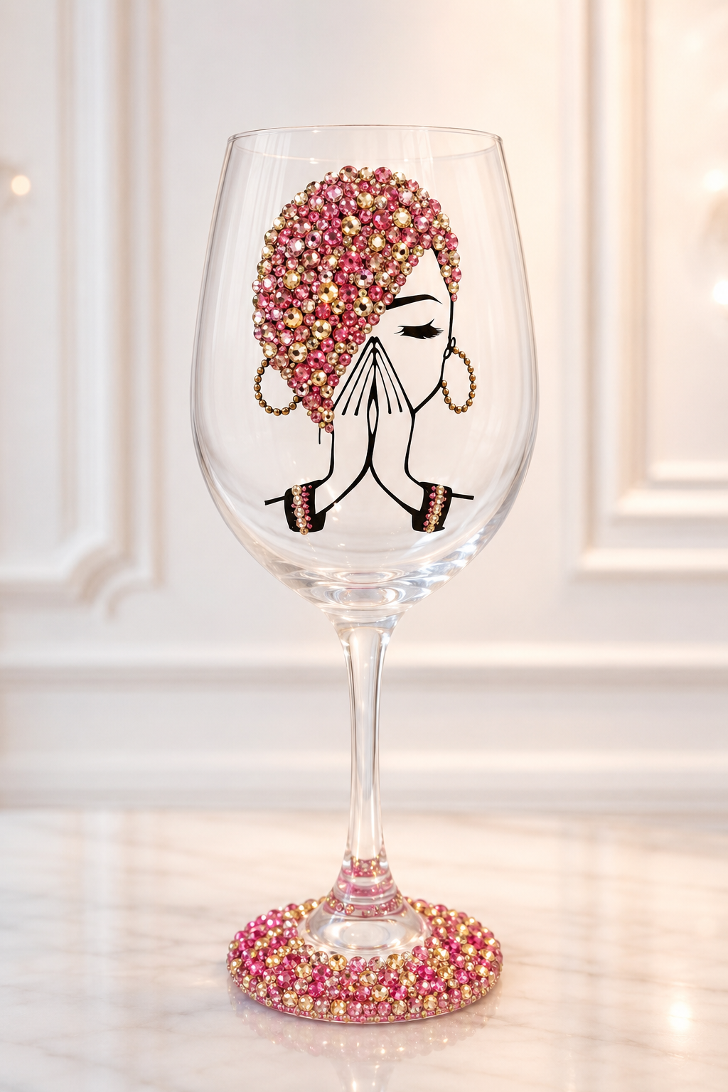Praying Hands Rhinestone Wine Glasses
