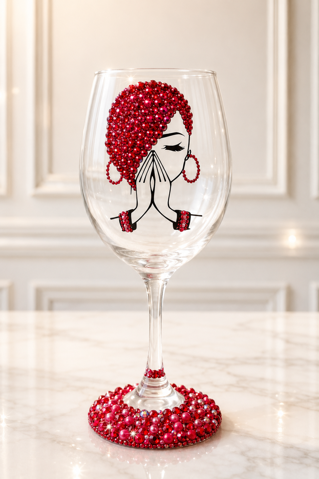Praying Hands Rhinestone Wine Glasses