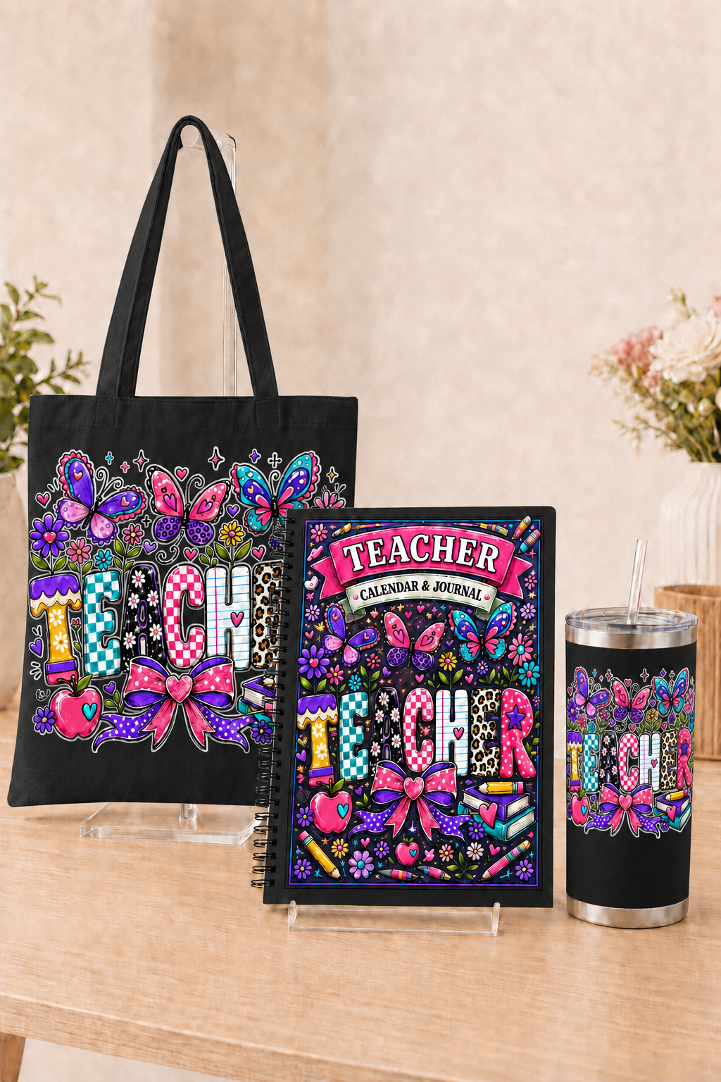 Butterfly Teacher Gift Bundle – Black Tote Bag, Calendar & Journal, and 20 oz Tumbler