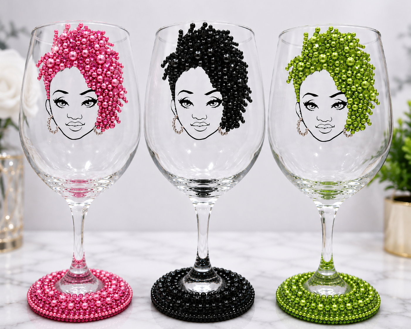 Handcrafted Beaded Wine Glass | Elegant Custom Glassware by Unique Dezigns