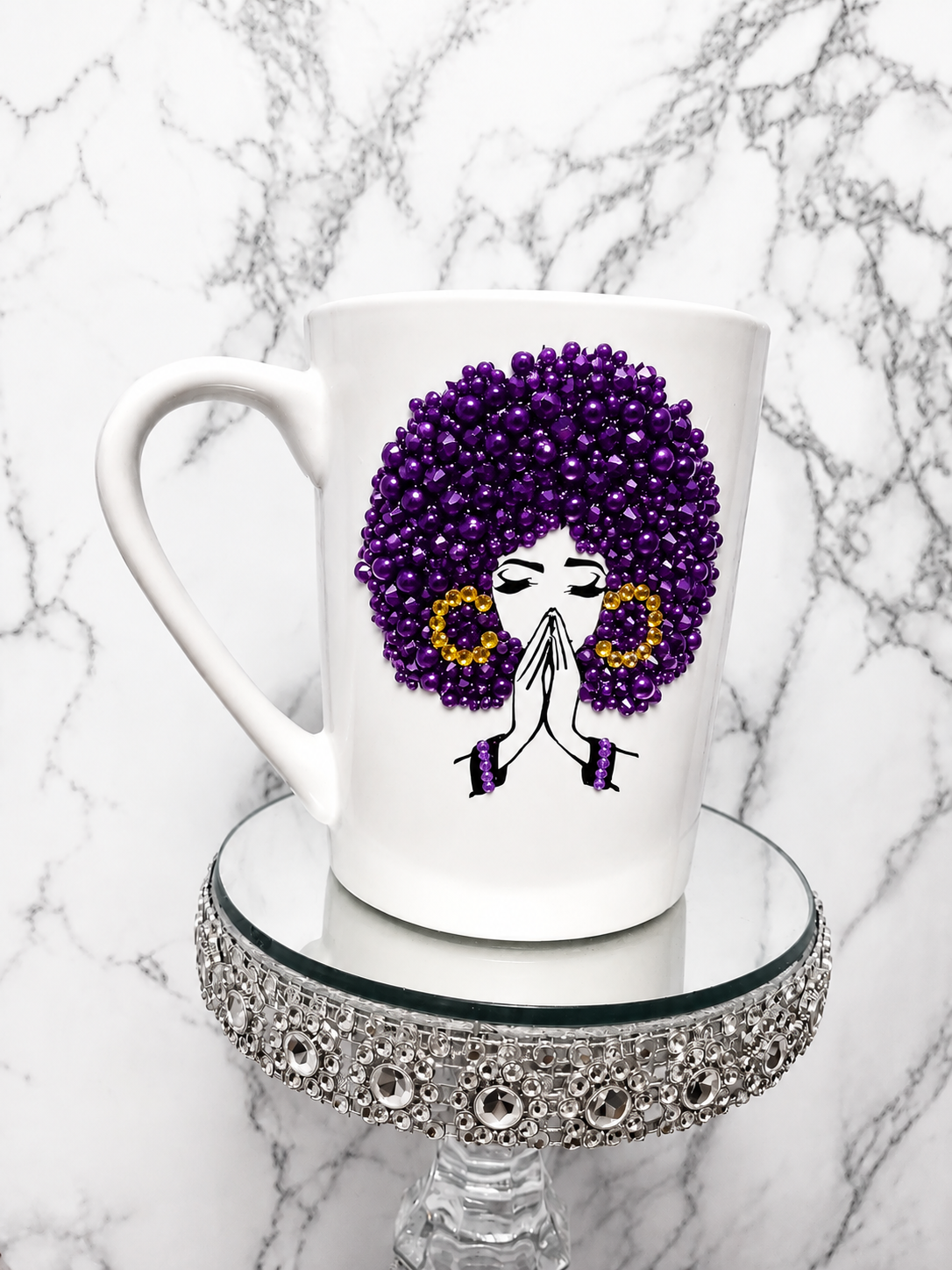 Rhinestone Prayer Queen Coffee Mug | Bling Afro Diva Mug | Inspirational Gift for Her