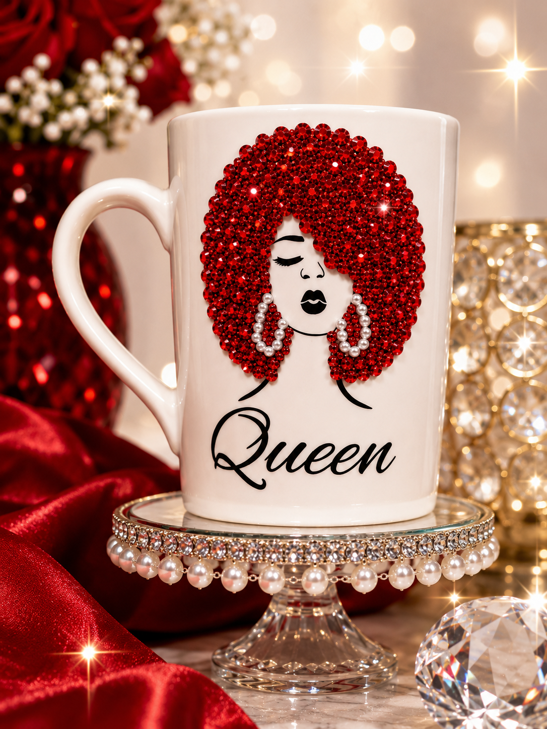Bling Afro Queen Coffee Mug Rhinestone Diva Mug Glam Black Girl Coffee Cup Gift for Her