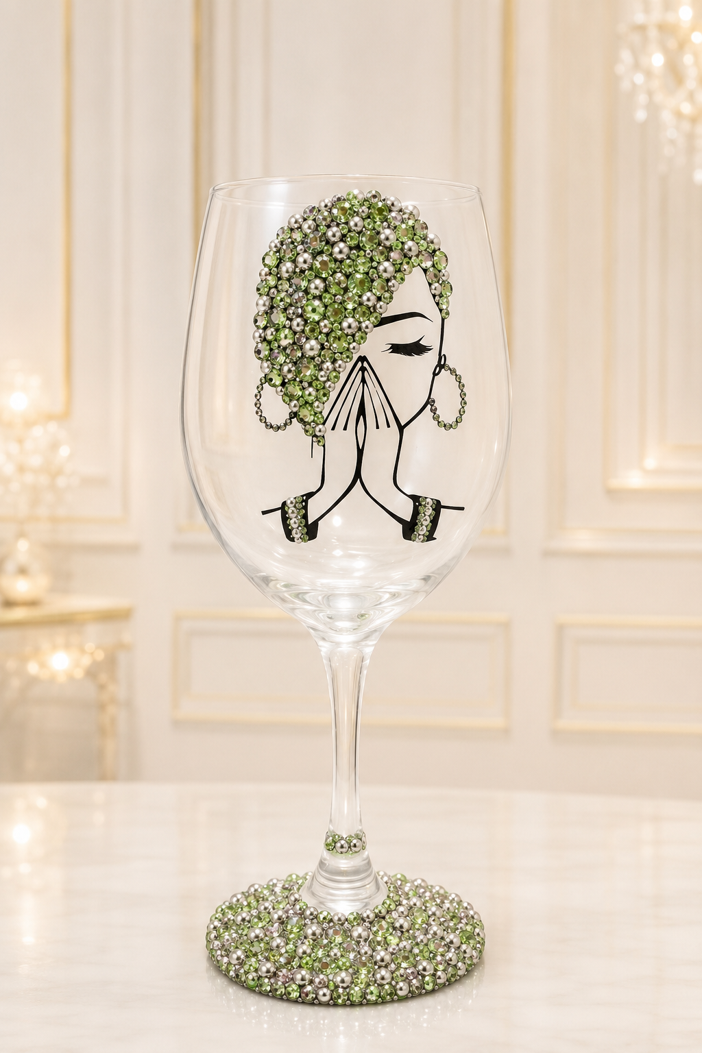 Praying Hands Rhinestone Wine Glasses