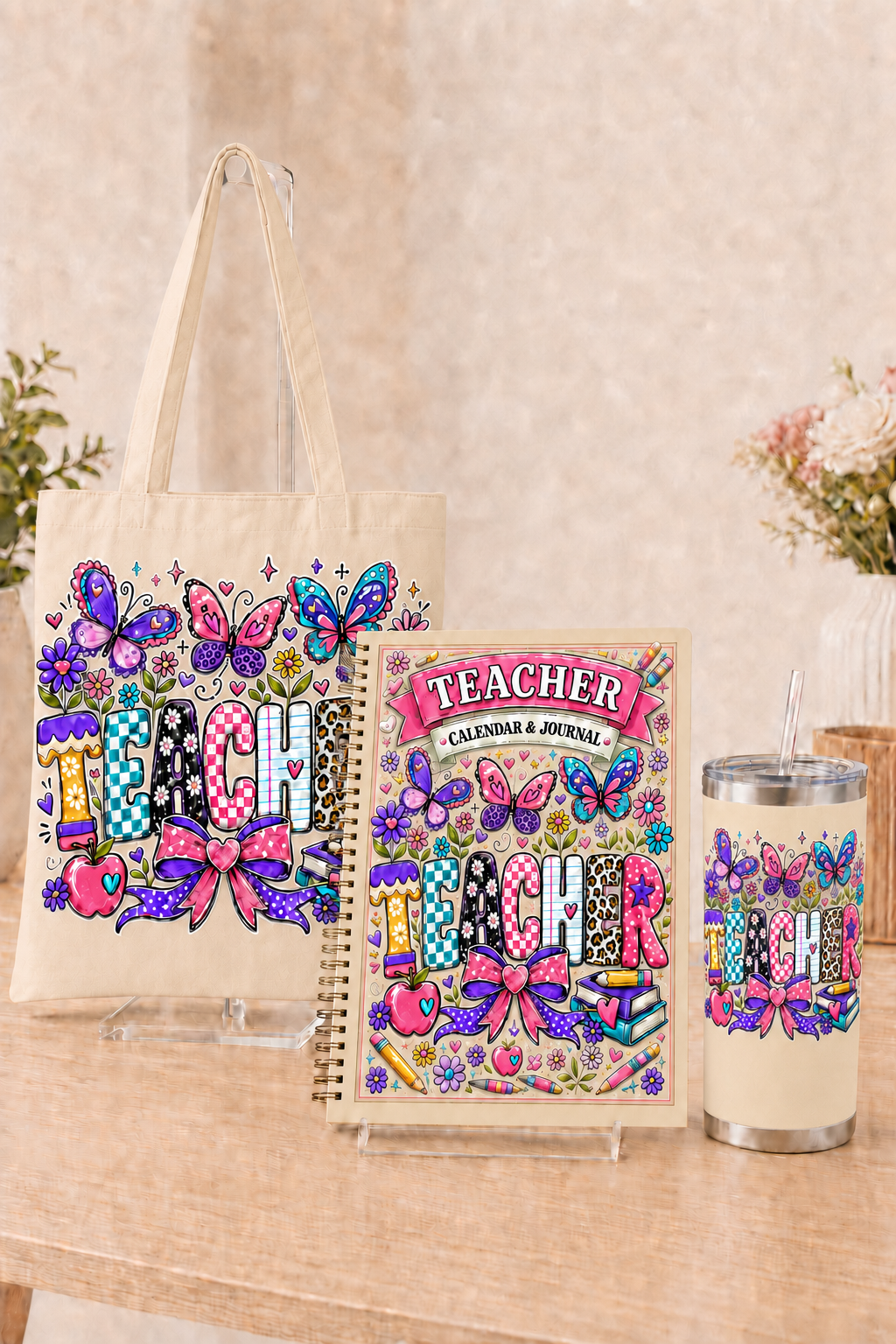 Butterfly Teacher Gift Bundle – Black Tote Bag, Calendar & Journal, and 20 oz Tumbler