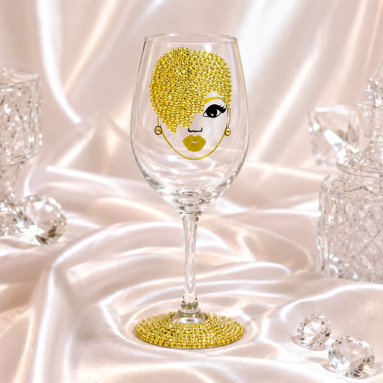 Rhinestone Royalty: Elegant Lady Bling Wine Glass