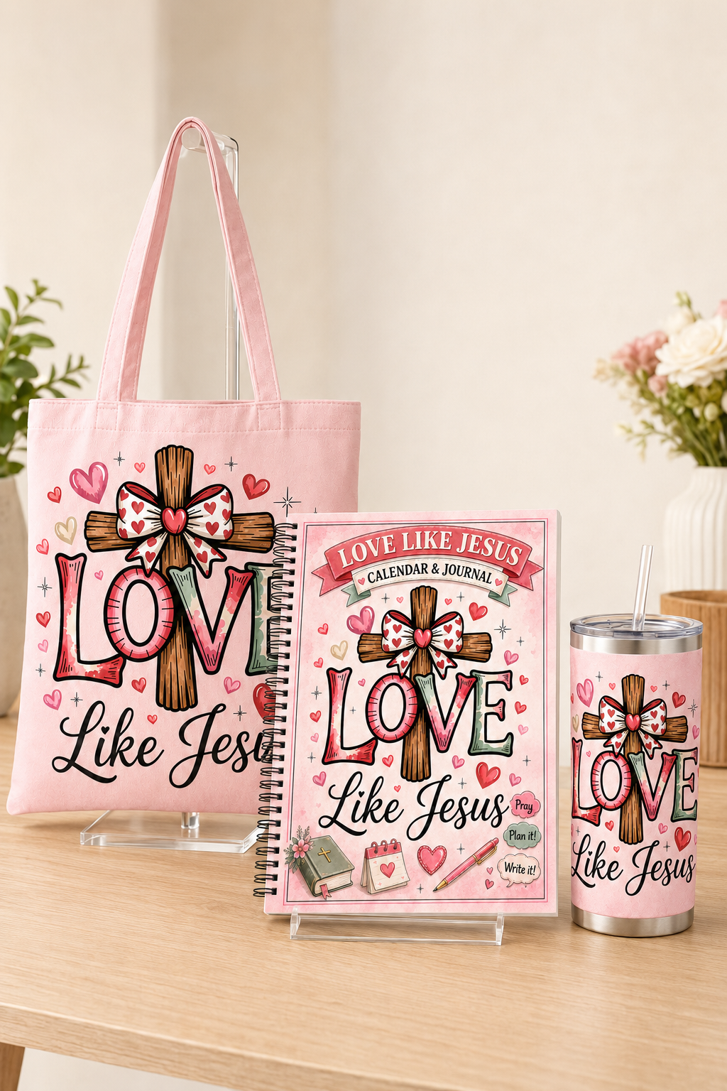 Love Like Jesus Faith Bundle – Calendar, Tote Bag & 20oz Tumbler