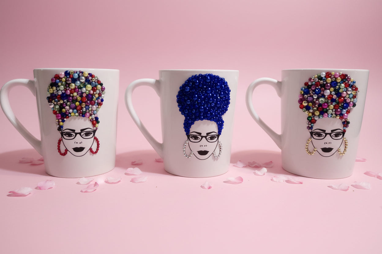 Custom Bling Coffee Mug "Afro Lady"