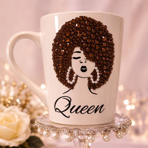 Bling Afro Queen Coffee Mug Rhinestone Diva Mug Glam Black Girl Coffee Cup Gift for Her