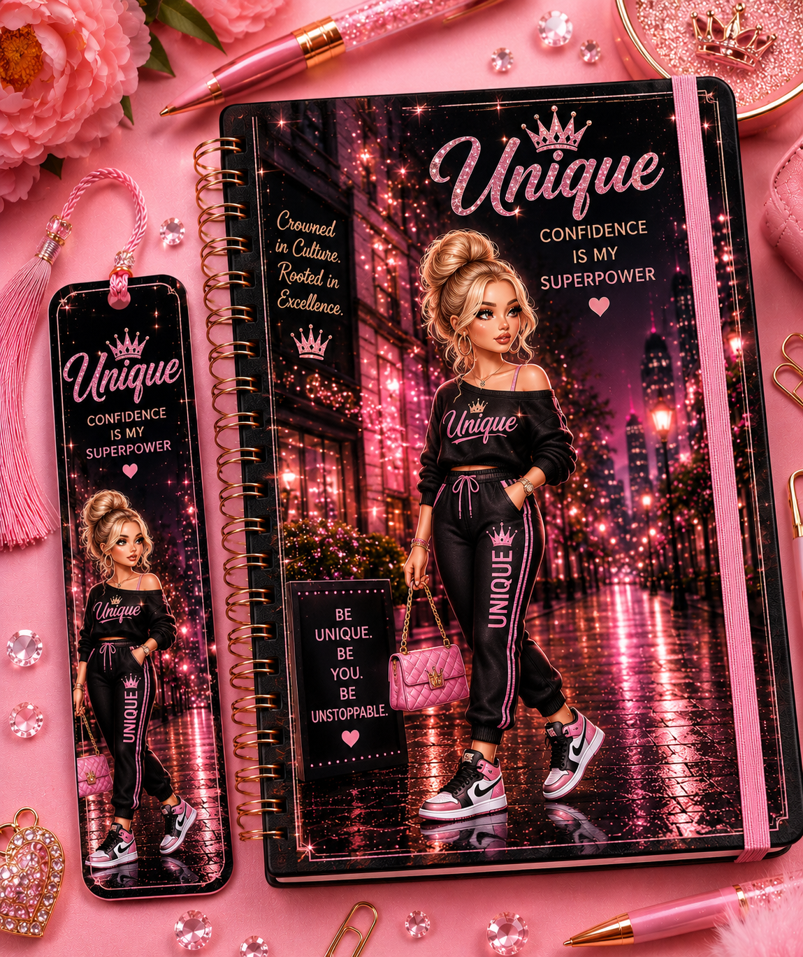 Sparkle Binder & Bookmark Set – Handcrafted with Love