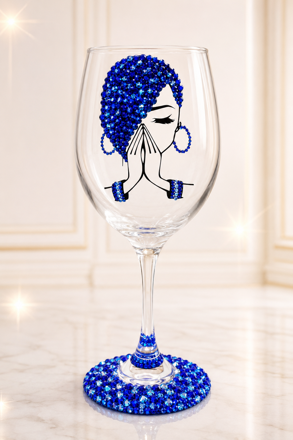 Praying Hands Rhinestone Wine Glasses