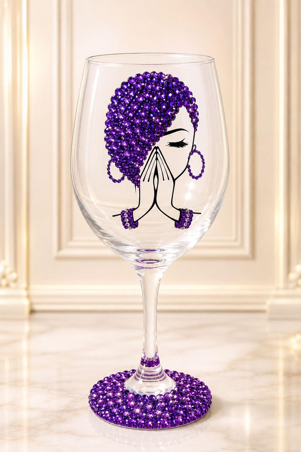 Praying Hands Rhinestone Wine Glasses