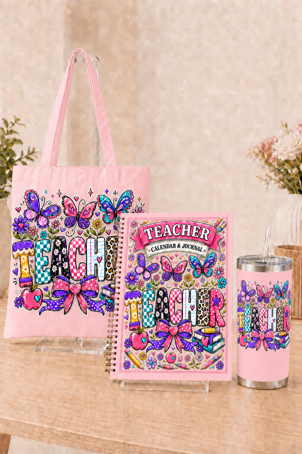 Butterfly Teacher Gift Bundle – Black Tote Bag, Calendar & Journal, and 20 oz Tumbler