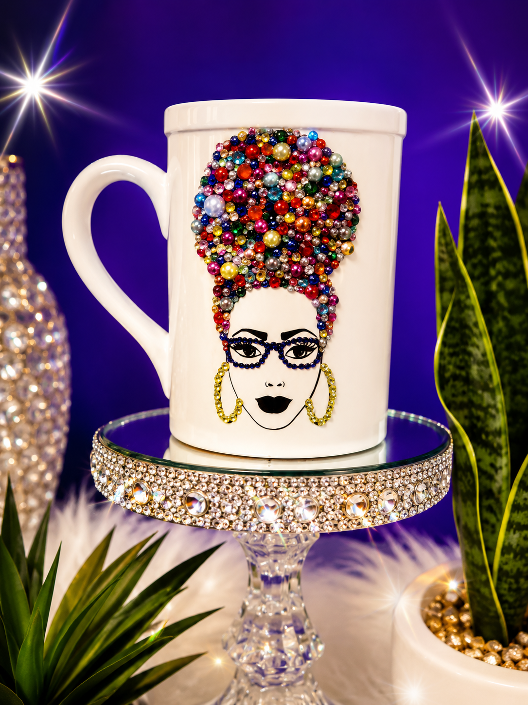 Custom Bling Coffee Mug "Afro Lady"