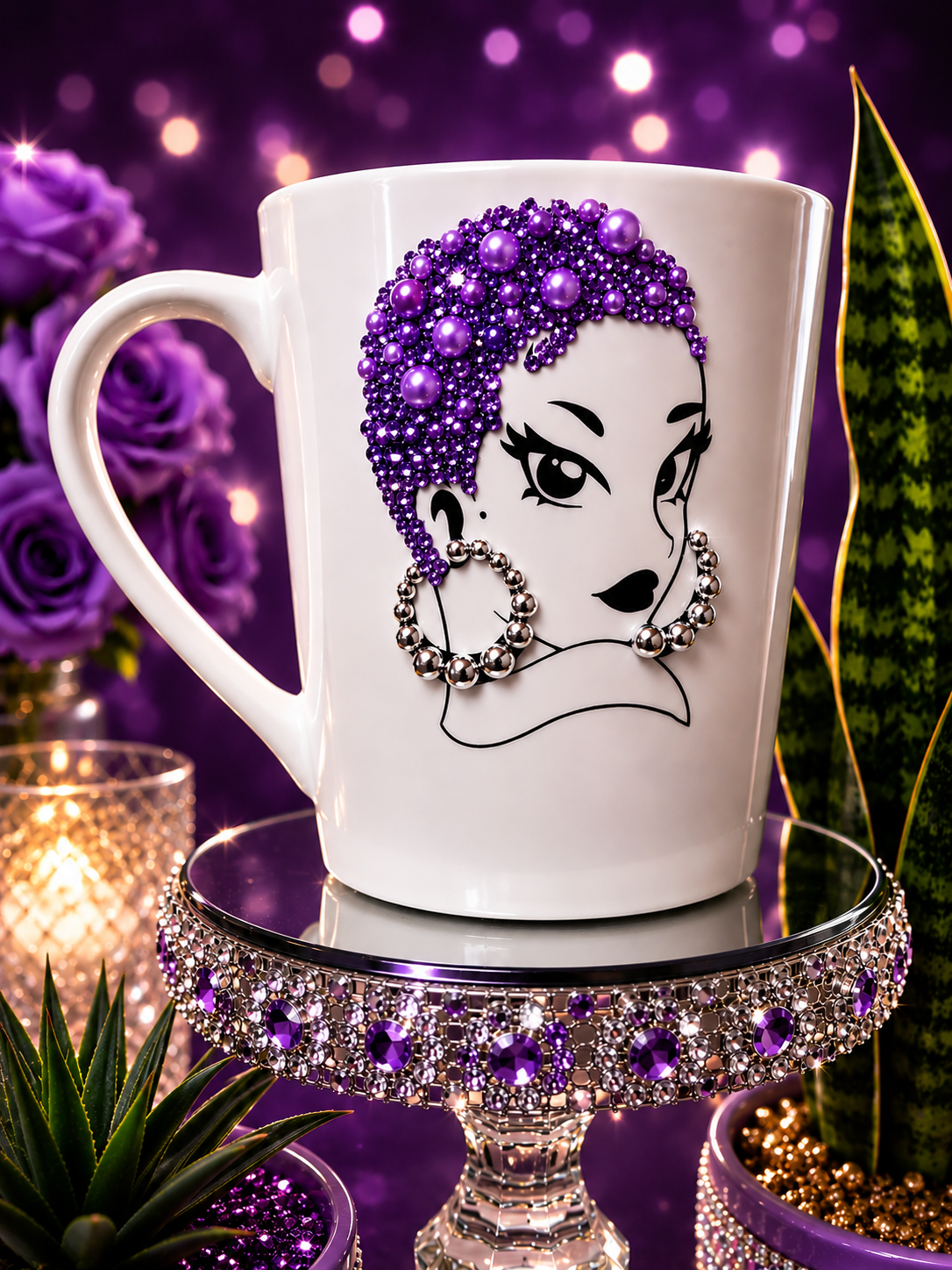Purple Bling Diva Coffee Mug | Rhinestone Glam Mug | Fashion Queen Gift for Women