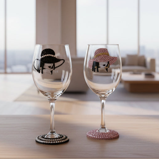 Lady in Church Hat Bling Wine Glass